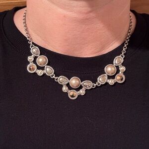 Brighton Pastille Collar Rose Crystal Pearl Necklace 16-18” adjustable
